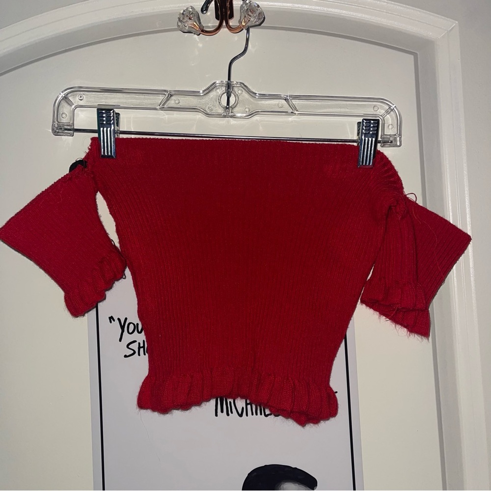 Red Off the Shoulder Crop Top